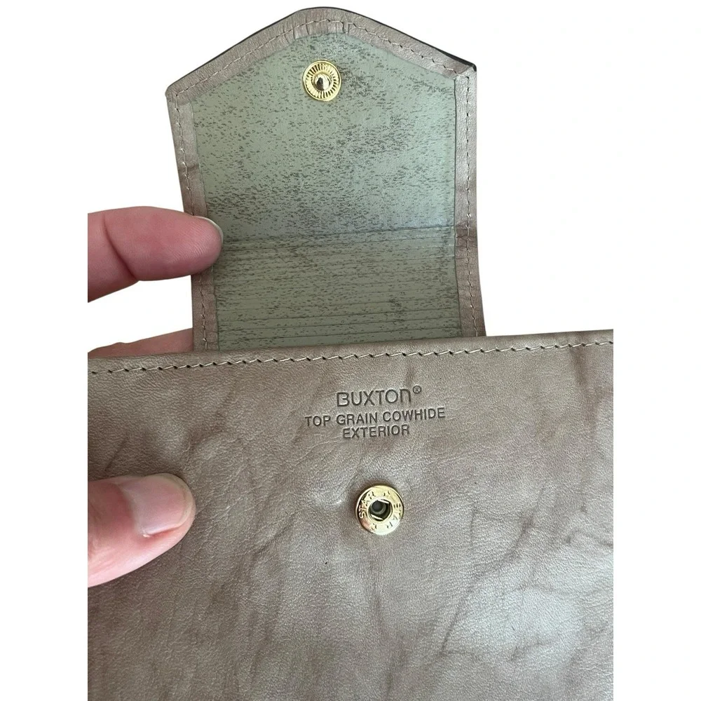 Buxton Leather Folding Wallet Credit Card‎ Holder Coin Purse Beige Brown Rare!